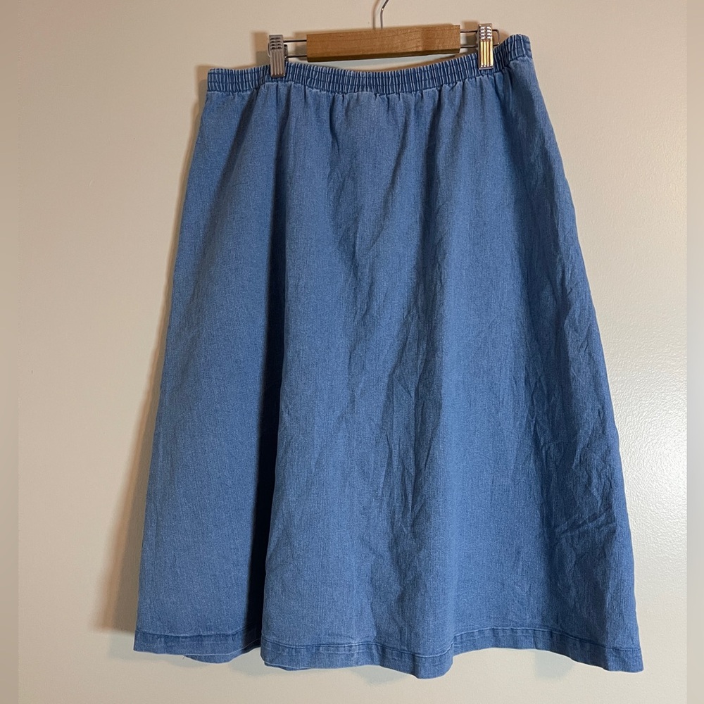 Vintage BonWorth Jean Skirt Womens Medium Petite Blue Prairie Midi Gardencore - Picture 6 of 11